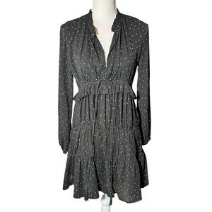 Foxiedox Black Polka Dot Ruffle Neck Tiered Mini Dress Size Small Girly Goth NWT